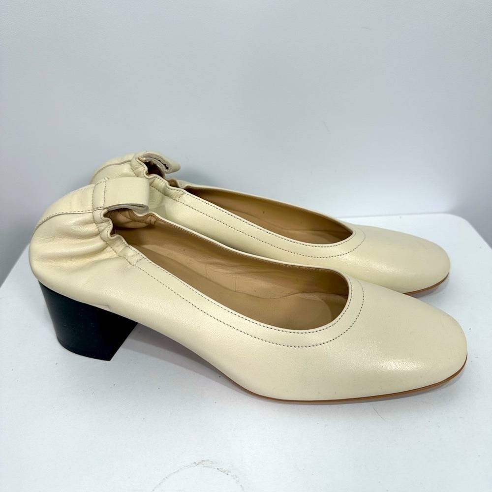 Everlane Italian Leather Day Heel Bone Stacked Women's Shoes Size 9.5